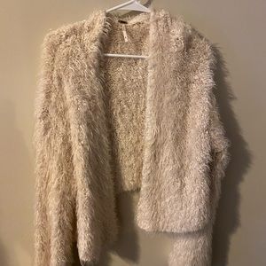 Free People Cream Cropped Furry Sweater. size S